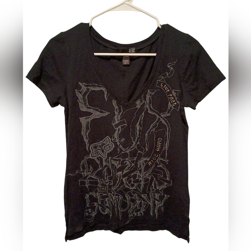 Fox Black Graphic V-Neck Tee